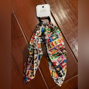 Set of 2 Colorful Pop Art Frida Khalo Hair tie/Scarf with silver rhinestone.